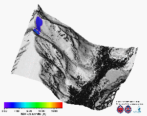 Simulácia pohybu a výšky snehu v lavíne vytvorená pomocou moderného dynamického numerického modelu